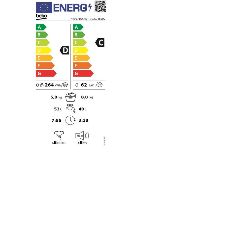 Beko HTV8716XMST - Was-droog combinatie - 8/5 Kg - Antraciet - Homewhiz