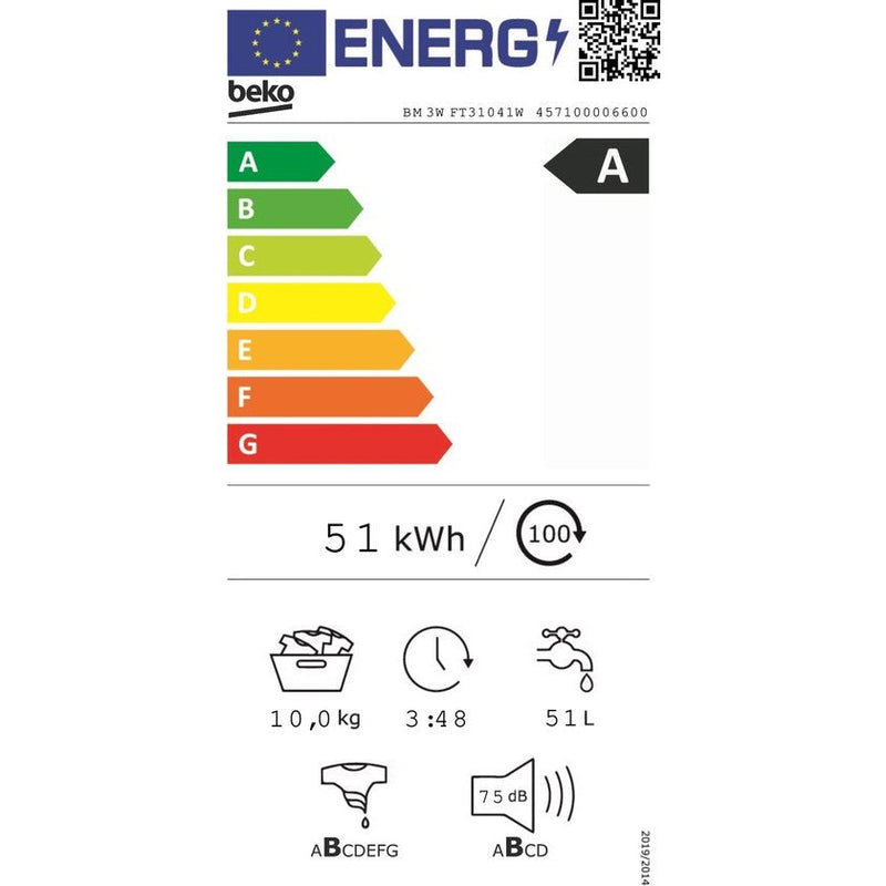 Beko BM3WFT31041W - Wasmachine EnergySpin - 10 kg - Wit