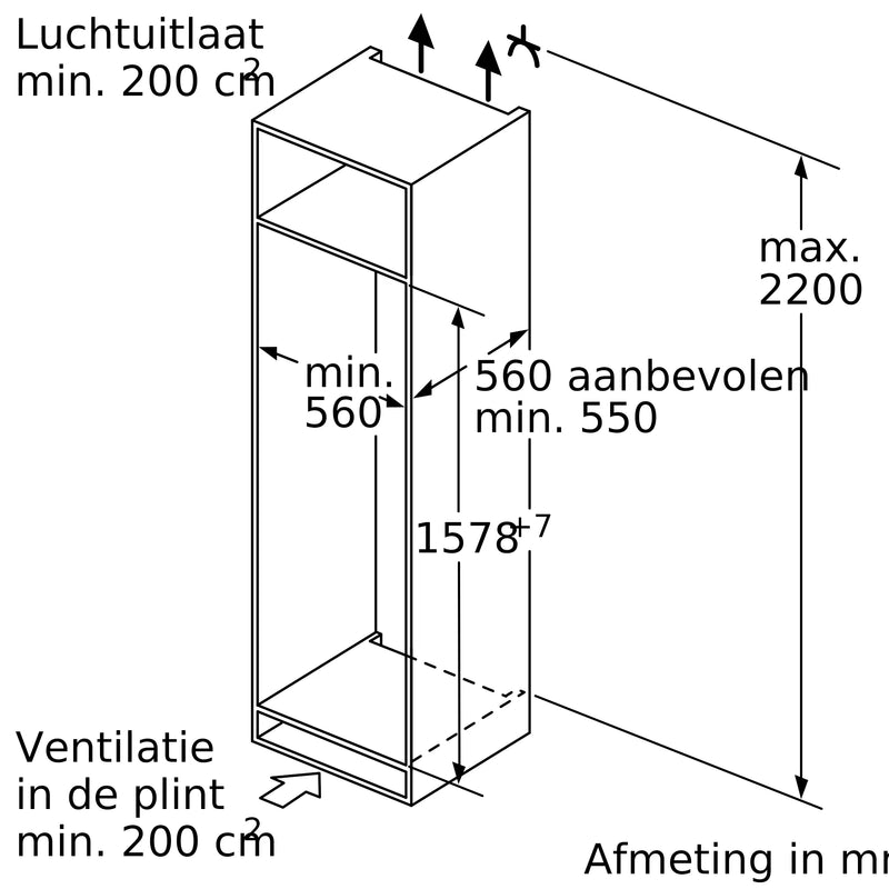 Siemens KI77SADE0 - IQ500 - Inbouw - Koel-vriescombinatie - 158 cm