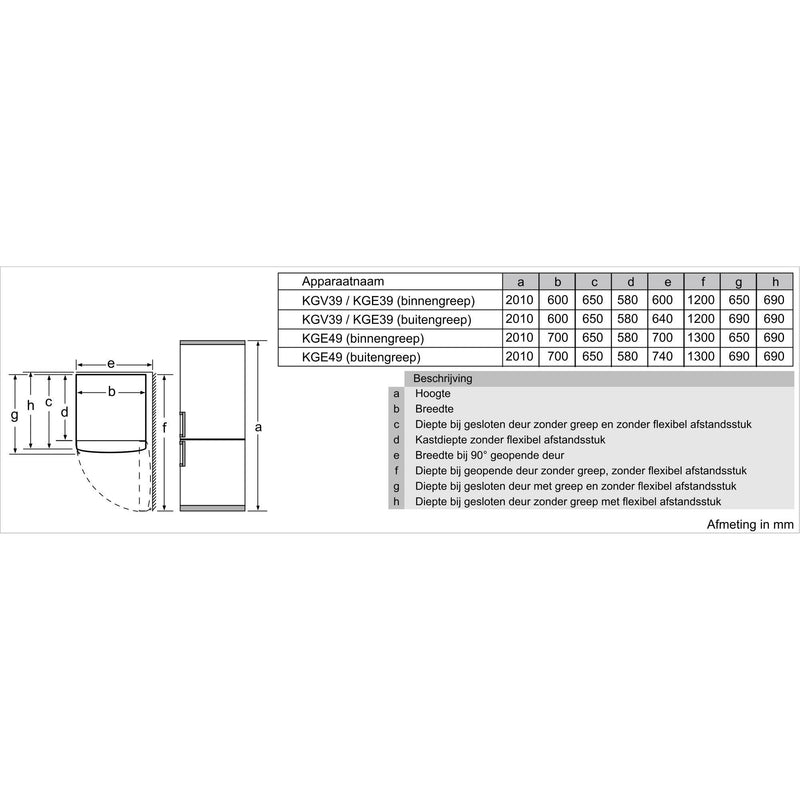 Siemens KG49EAICA - iQ500 - koel-vriescombinatie - 201 x 70 cm - Geborsteld staal antiFingerprint