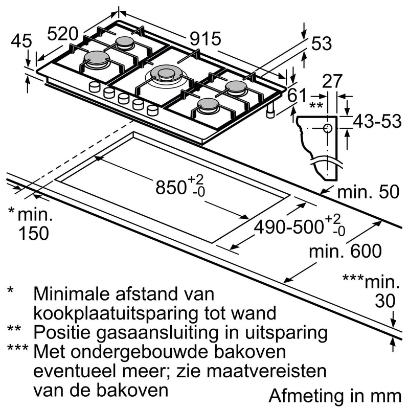 Siemens EC9A5RB90 - iQ500 - Gaskookplaat - 90 cm - Inox