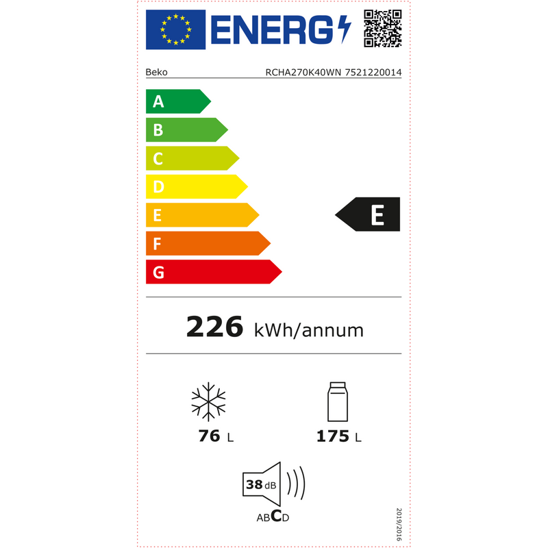 Beko RCHA270K40WN - Koel-vriescombinatie - Wit