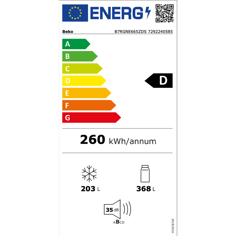 BEKO B7RGNE665ZDS - Amerikaanse koelkast - Zwart