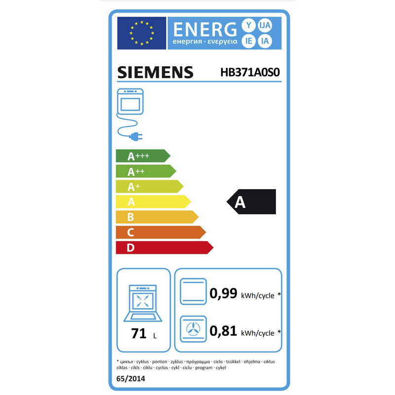 SIEMENS HB371A0S0 iQ300, inbouwoven, 60 x 60 cm, Inox