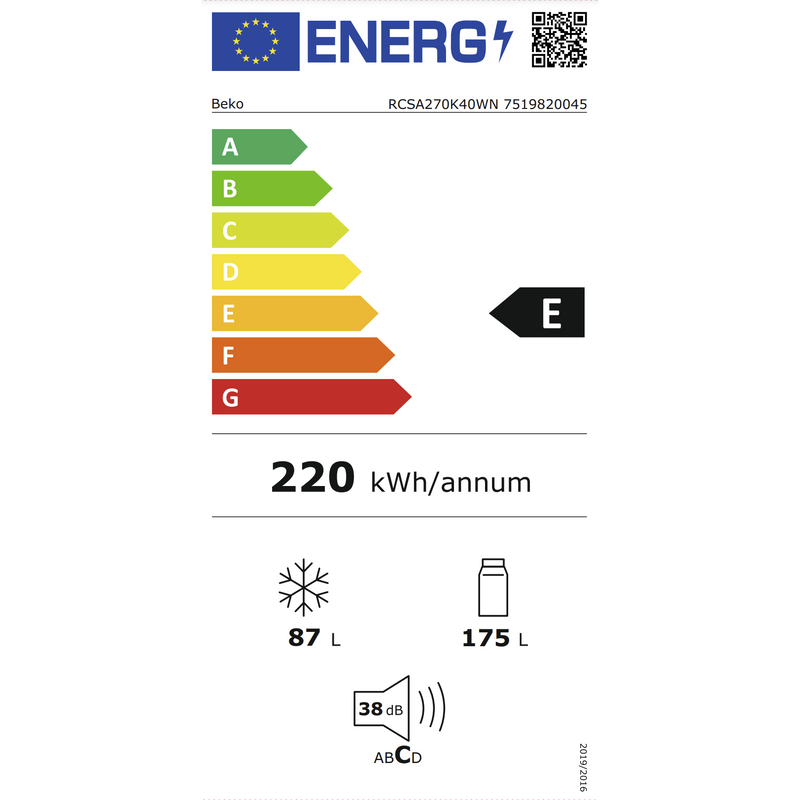 Beko RCSA270K40WN - Koel-vriescombinatie - Wit