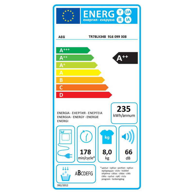 AEG TR78LX34B - 7000 serie - SensiDry® Warmtepomp Droogkast  - 8kg