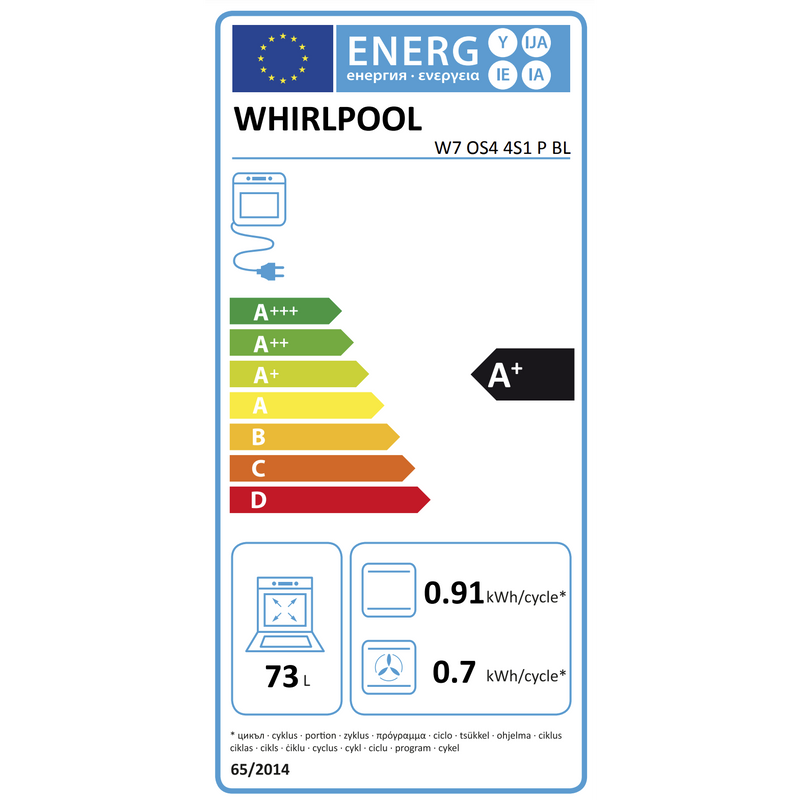 Whirlpool W7 OS4 4S1 P BL Stoomoven - Inbouw - 73 liter