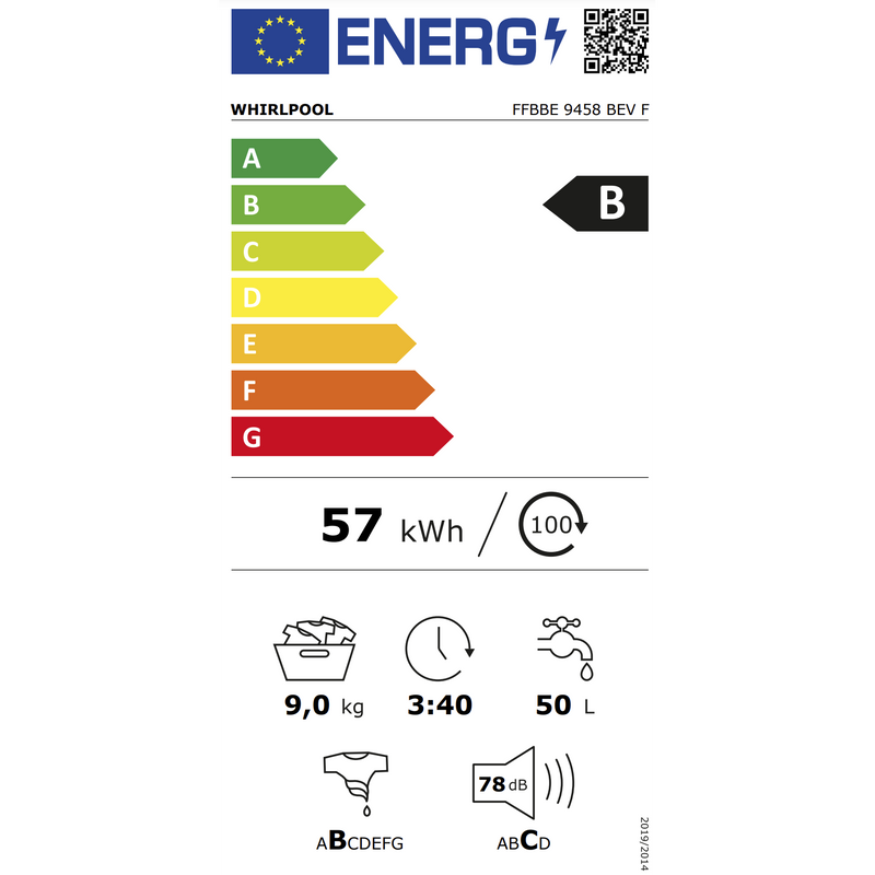 Whirlpool FFBBE 9458 BEV F Wasmachine - 9 kg - 1400 toeren